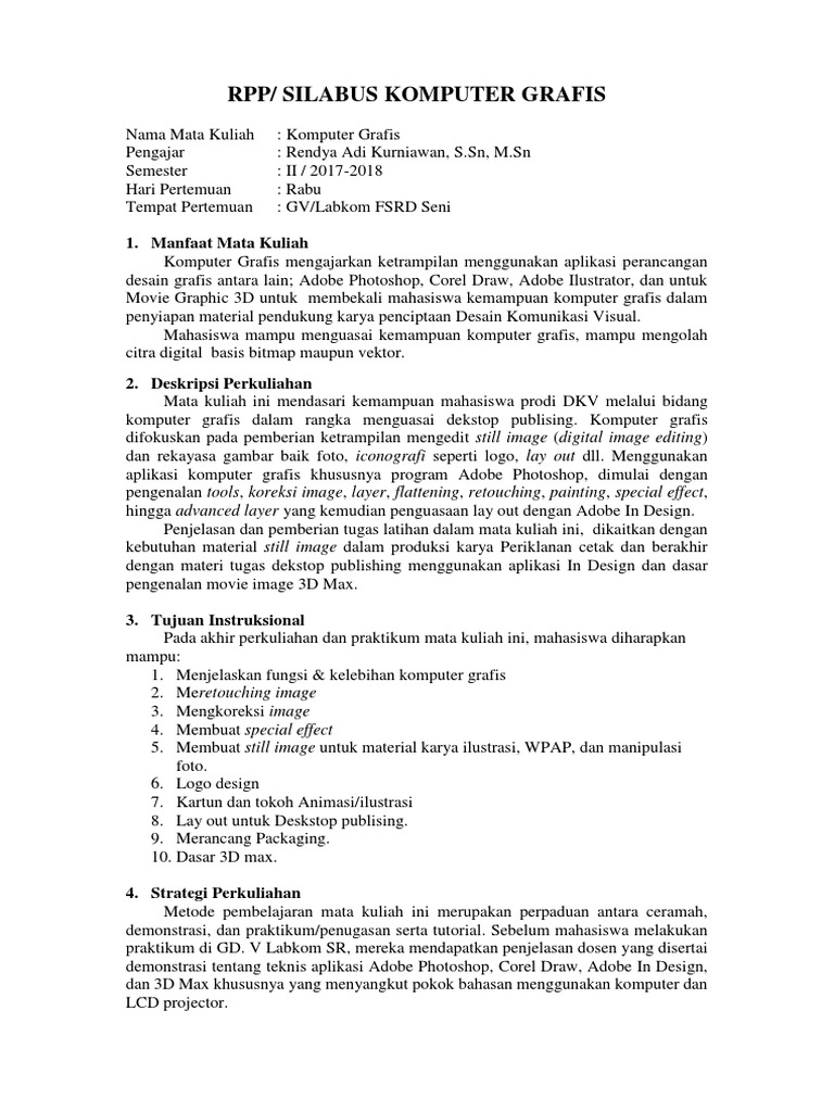 RPP Komputer Grafis untuk DKV | PDF