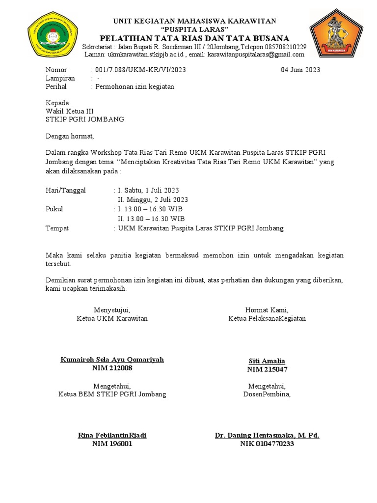 001 Surat Izin Kegiatan Make Up. | PDF
