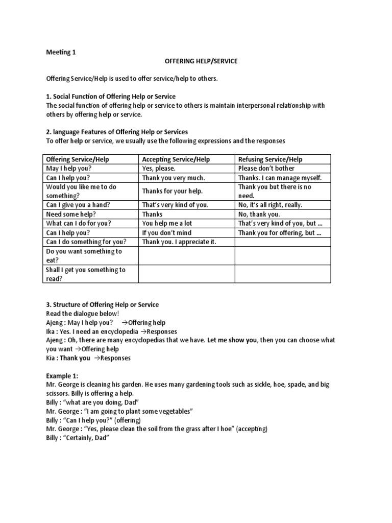 Offering Help: Expressions and Examples | PDF | Drink | Food And Drink