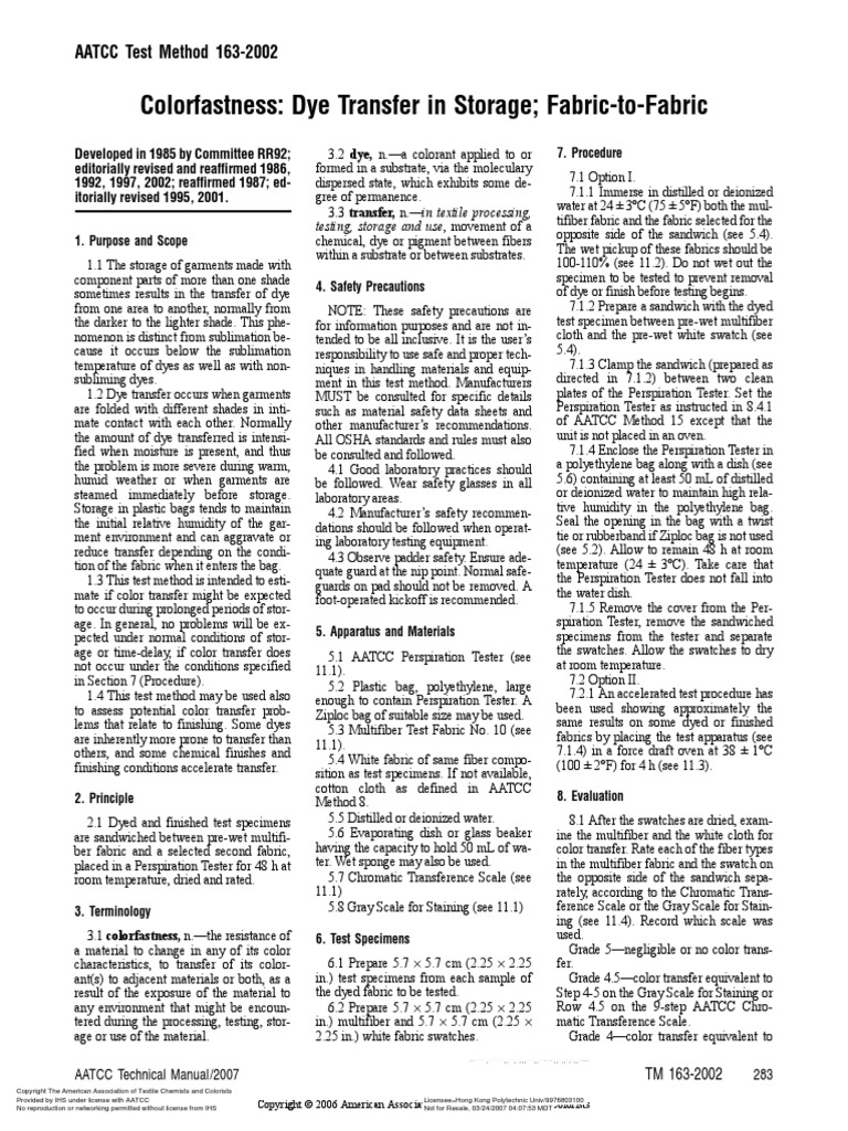 AATCC 163 Dye Transfer Test Method | PDF | Dyeing | Textiles