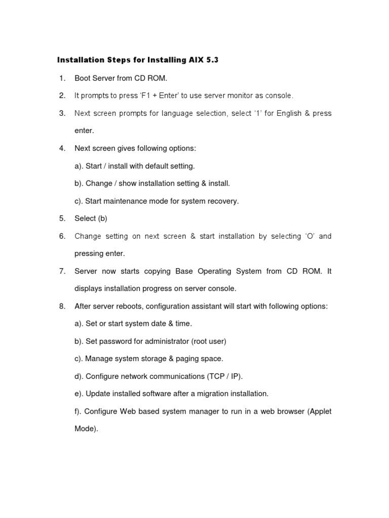 Installation Steps For Installing AIX 5.3 | PDF | Booting | Computer ...
