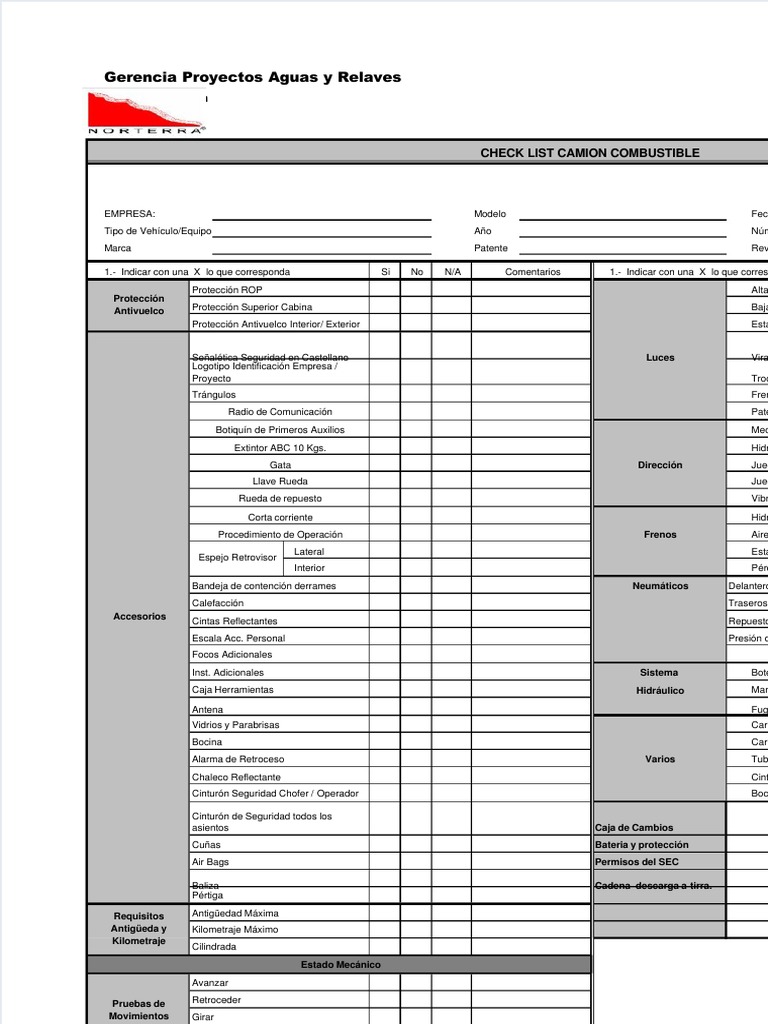 Checklist de Inspección para Camiones | PDF | Camión | Vehículos terrestres