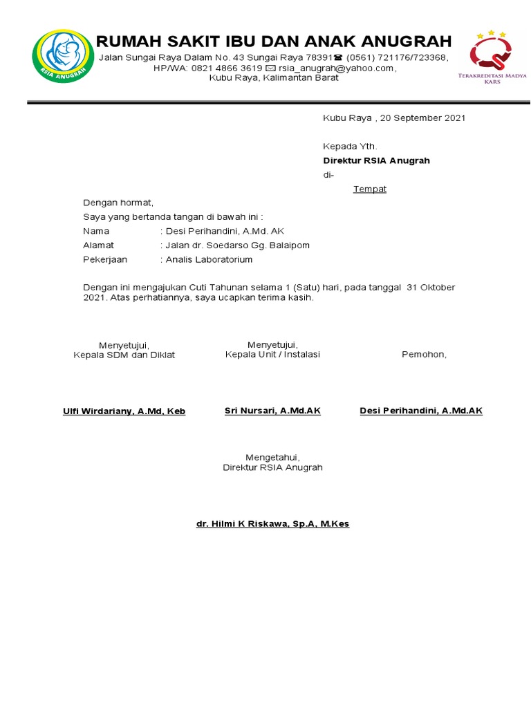 Contoh Surat Cuti Pdf