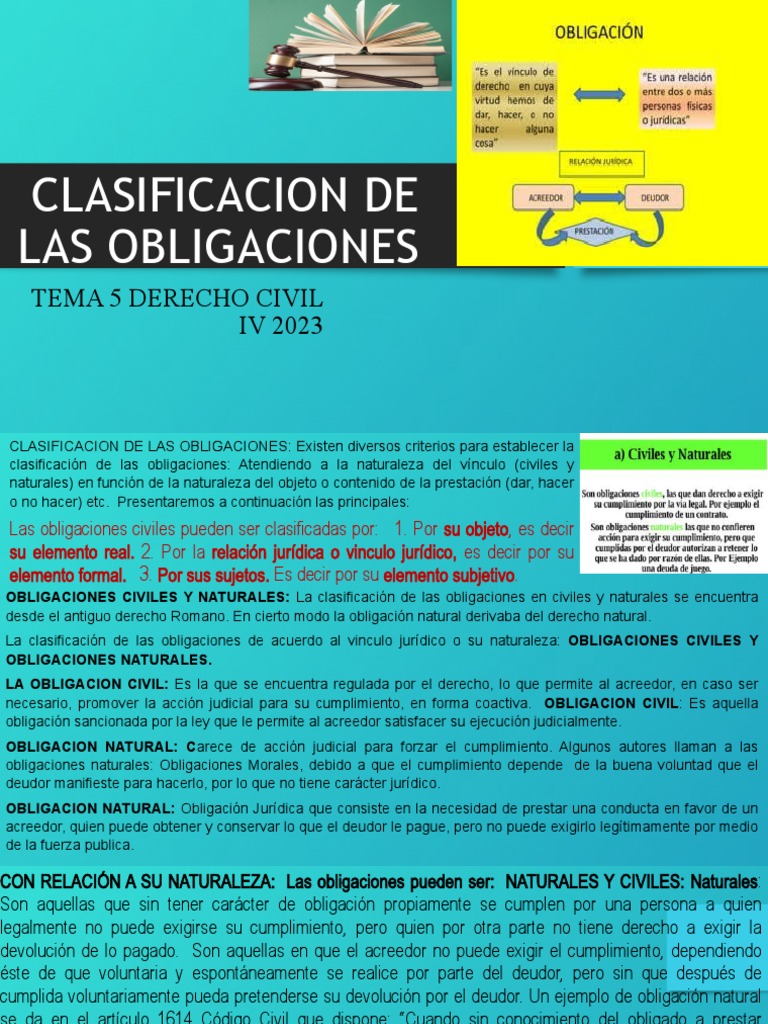 Clasificacion de Las Obligaciones Derecho Civil 4 2023 | PDF | Ciencias ...