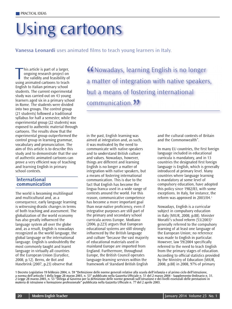 Using Cartoons To Teach Young Learners Pdf Learning Teachers