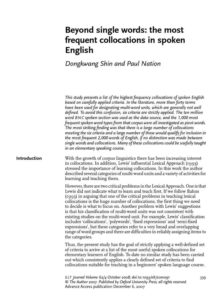 The Most Frequent Collocations in Spoken English | PDF | Word