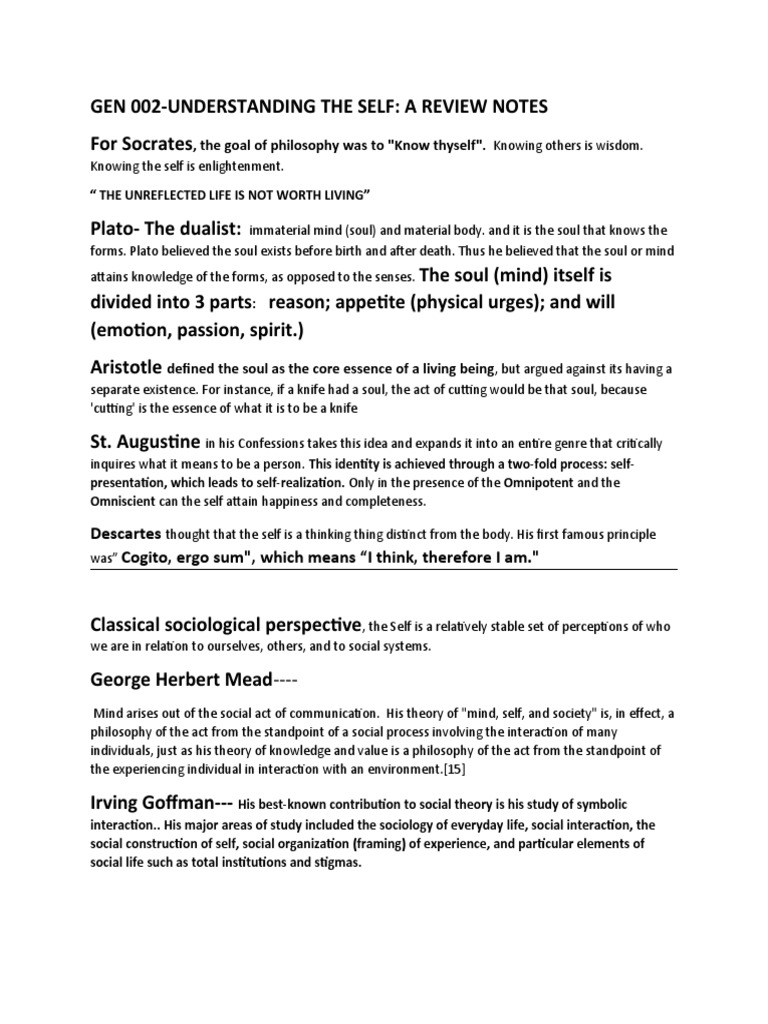 Understanding the Self: Key Concepts | PDF | Philosophy Of Self | Self