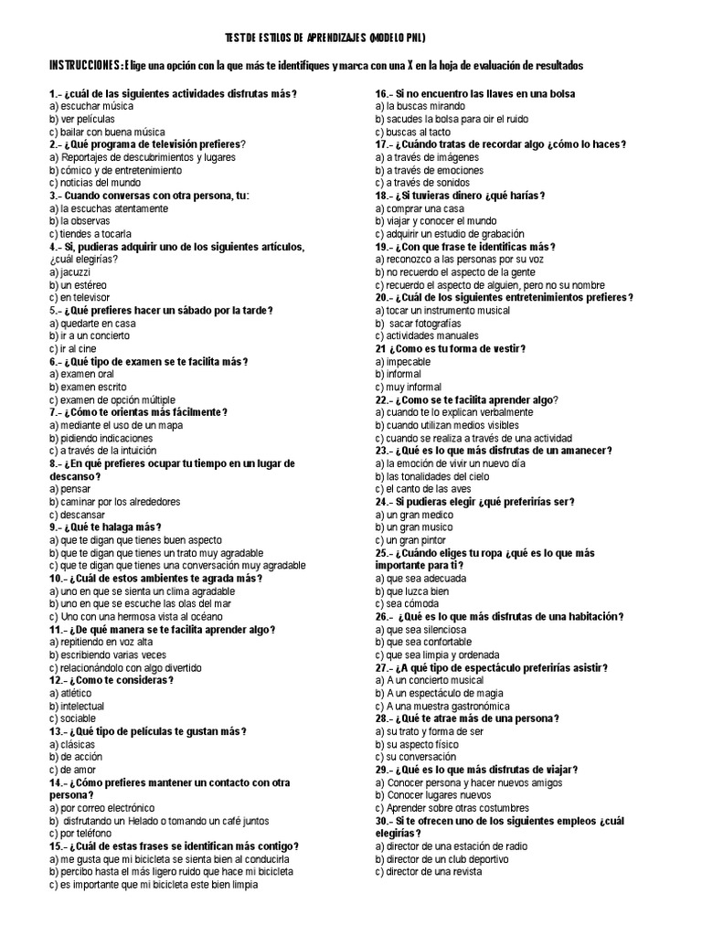 Test de Estilos de Aprendizajes | PDF