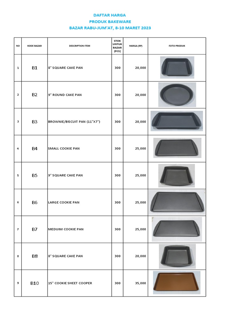 Bakeware & Cookware Price List | PDF | Cookware And Bakeware | Home