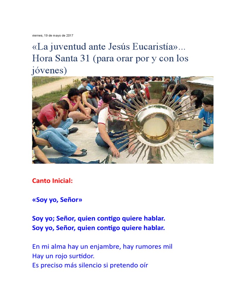 Hora Santa por los Jóvenes | PDF | eucaristía | María, madre de Jesús