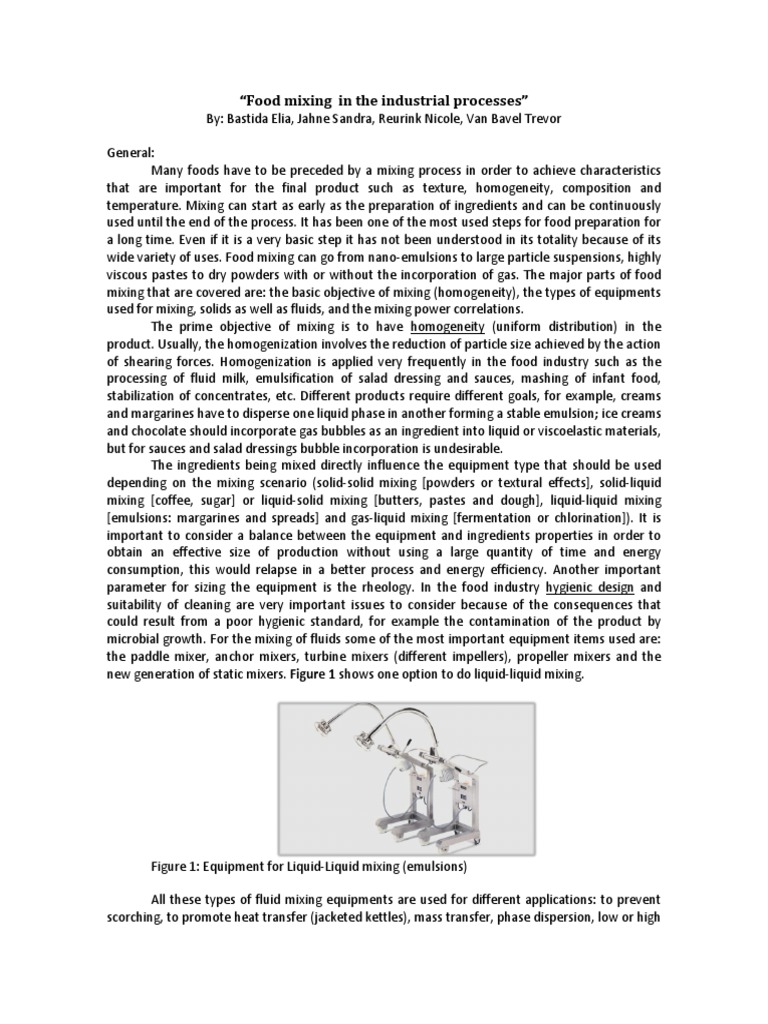 Food Mixing Processes in Industry | PDF | Emulsion | Materials