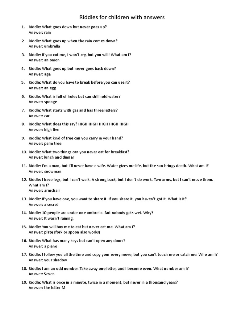 Riddles For Children With Answers, English Language PDF
