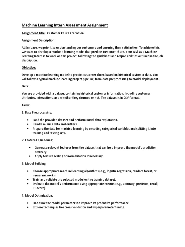 Machine Learning Intern Assessment Assignment | PDF
