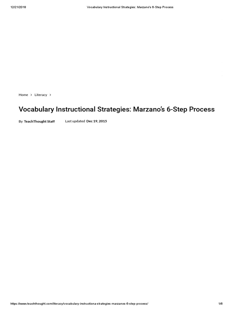 Vocabulary Instructional Strategies Marzano's 6Step Process PDF