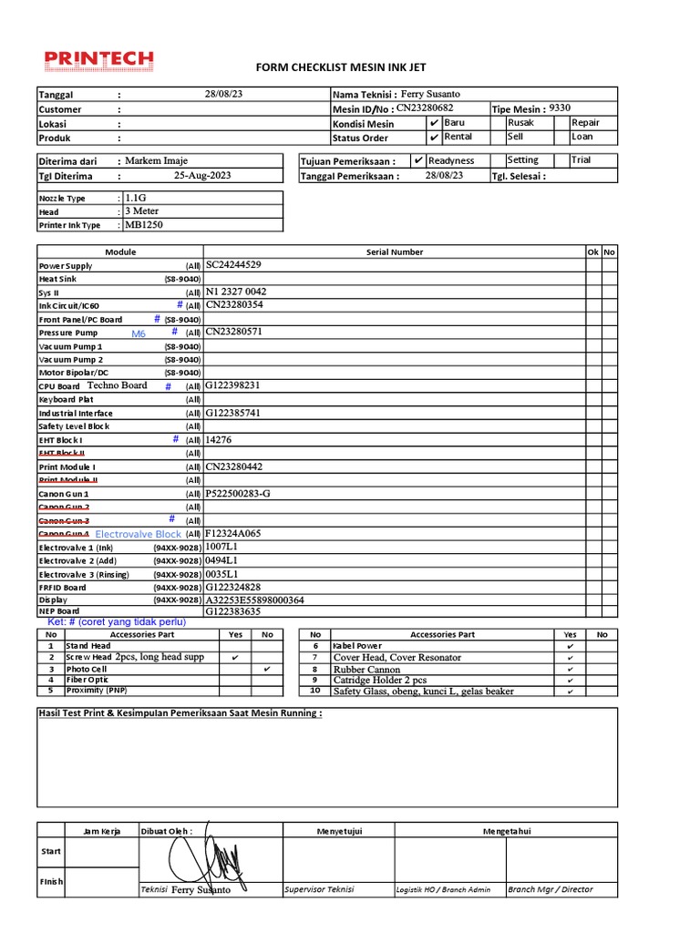 Checklist Mesin 9330 | PDF | Electrical Engineering | Printing