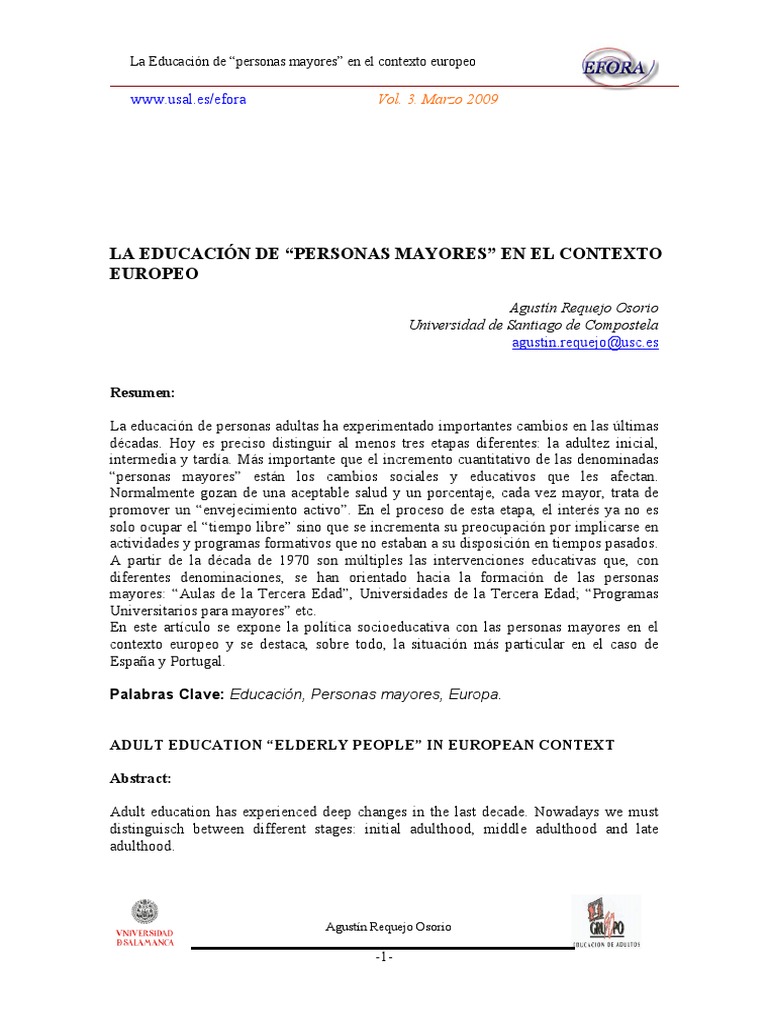 La Educación de LAS PERSONAS ADULTAS MAYORES en Europa | PDF