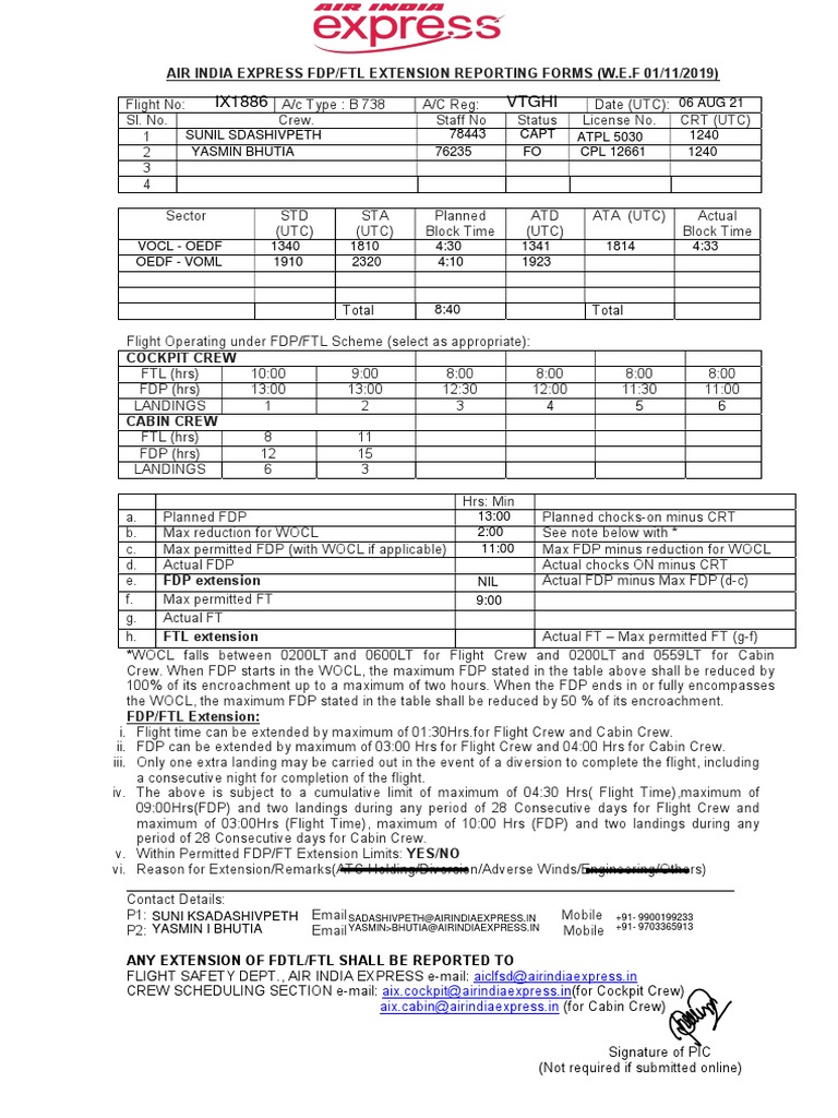 Fdtl Form New Pdf Aviation Transport