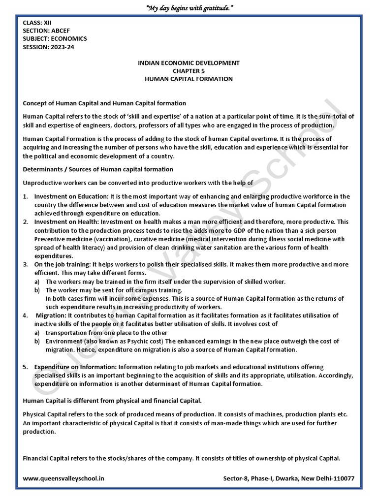 XII Economics - CH 4 - Human Capital Formation | PDF | Business
