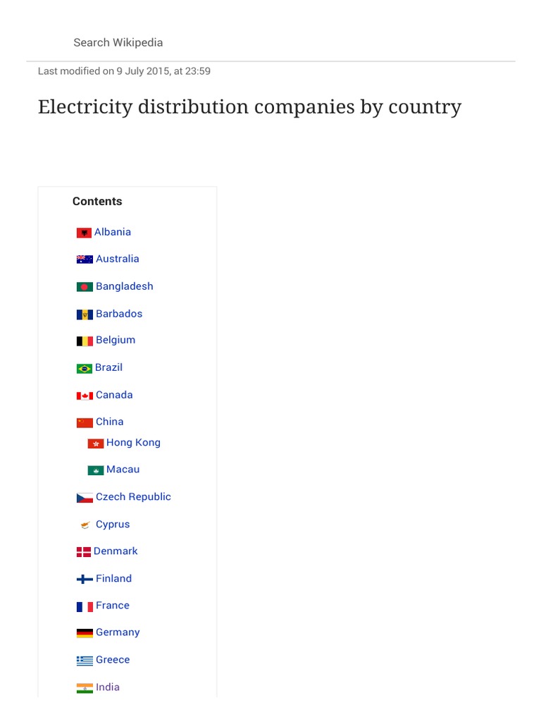 Electricity Distribution Companies by Country Wikipedia, The Free