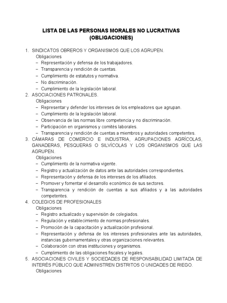 Obligaciones de Personas Morales No Lucrativas | PDF | Responsabilidad ...