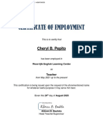 Certificate of Employment Cheryl