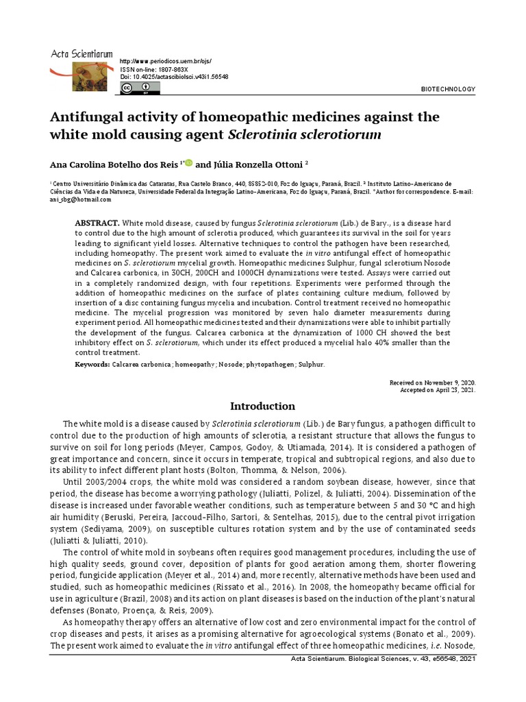Antifungal Activity of Homeopathic Medicines Again PDF Homeopathy