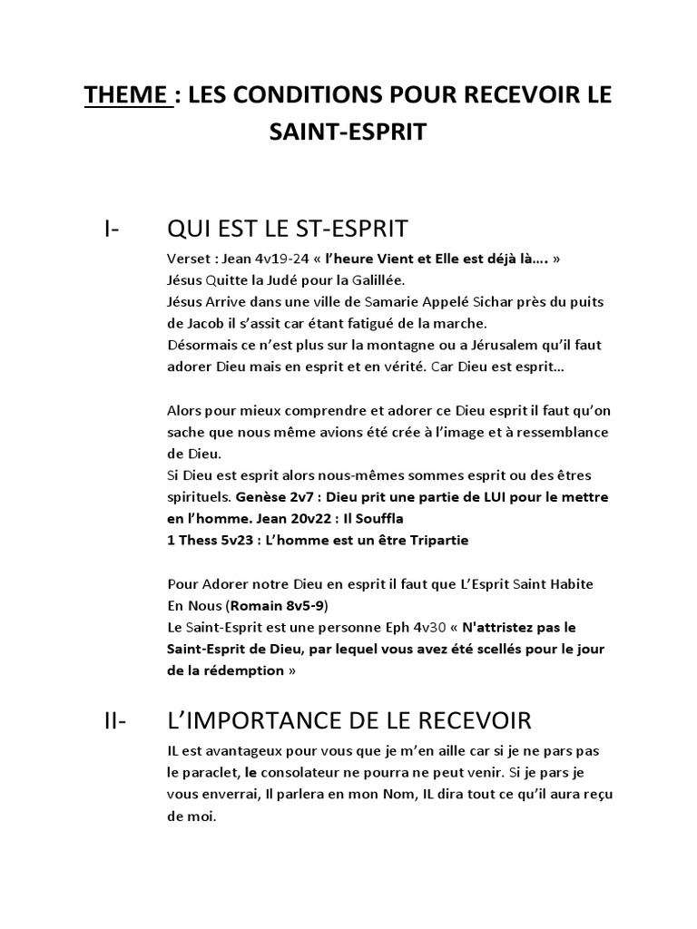 Conditions pour Recevoir le Saint-Esprit | PDF | Saint-Esprit | Saint