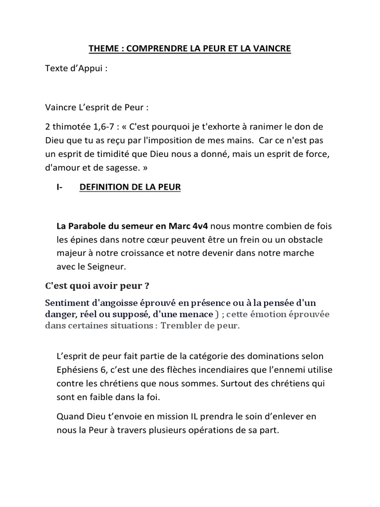 Vaincre la Peur par la Foi et la Prière | PDF | Peur | Jésus