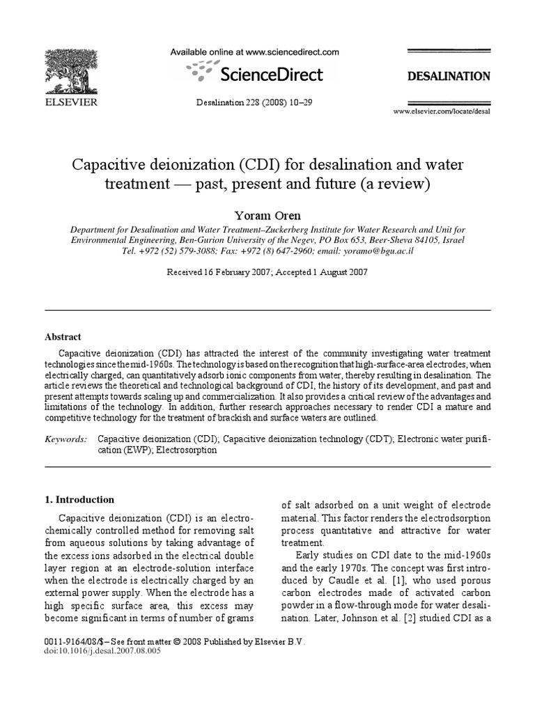 Capacitive Deionization Review | PDF | Physical Sciences | Chemistry