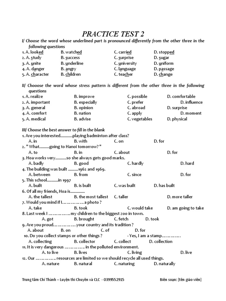 English Language Practice Test 2 | PDF