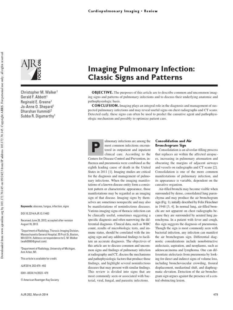 Imaging Pulmonary Infection | PDF | Pneumonia | Lung