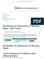 Worksheet On Subtraction of Missing Digits - For Grades 1-4