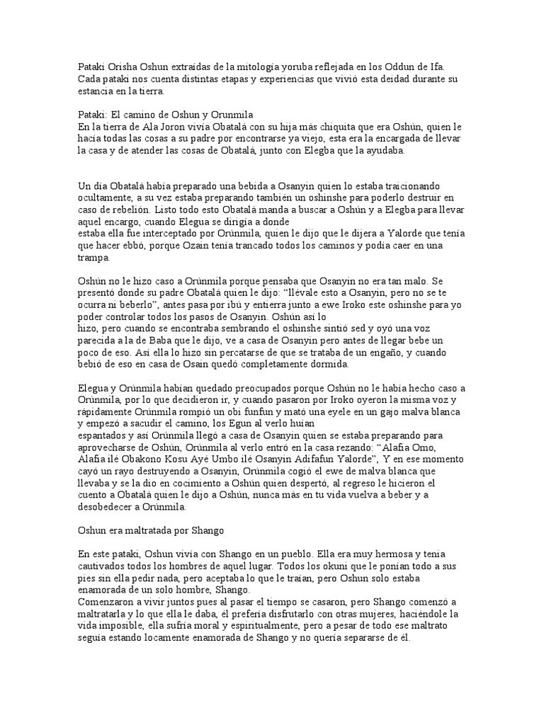 Pataki Orisha Oshun Extraídas de La Mitología Yoruba Reflejada en Los ...