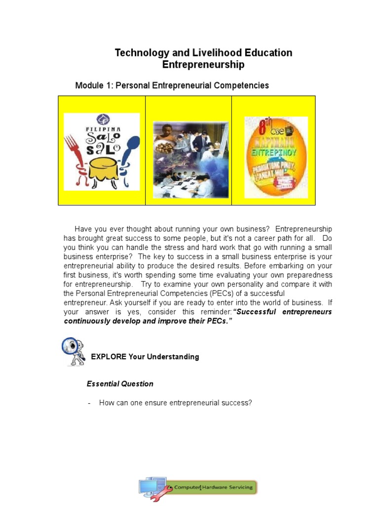 MC TLE 6 Teaching Common Competencies in ICT PDF Entrepreneurship