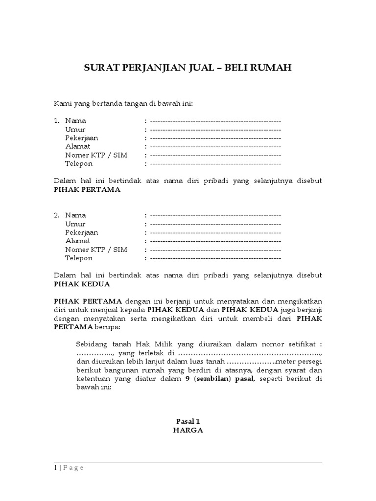 Surat Perjanjian Jual-beli Rumah | PDF
