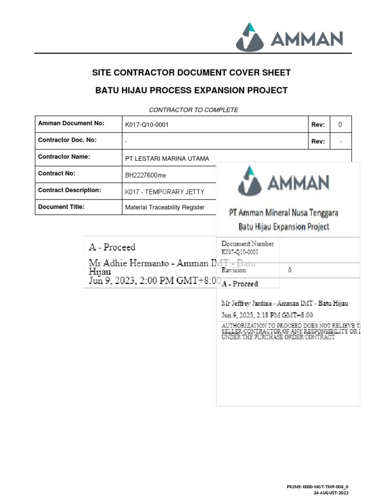 K017 Q10 0001 0 Material Traceability Register Pdf Physical