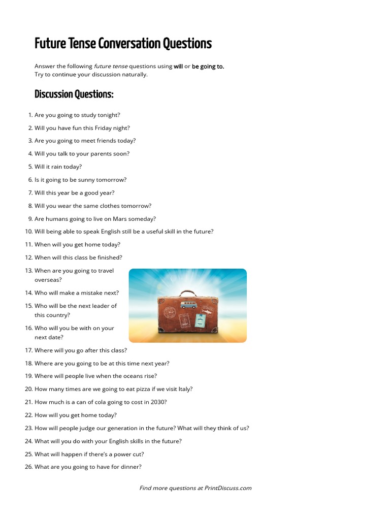 Future Tense Discussion Questions | PDF | Travel