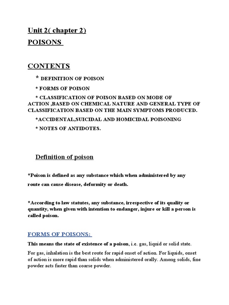 Unit 2 Poisons Final | PDF | Poison | Acid