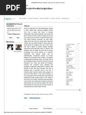 ADAMANTIA POLLIS Obituary - New York, NY _ New York Times