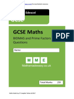 GCSE Maths BIDMAS and Prime Factors Worksheet Questions