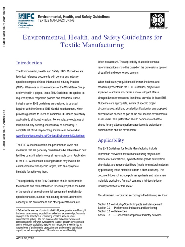 Textile Manufacturing EHS Guidelines | PDF | Bleach | Textiles