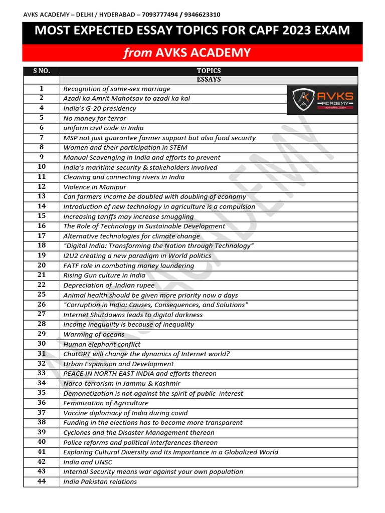 Capf Essay Topics