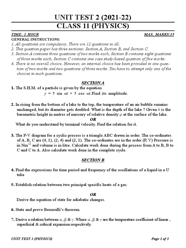 Unit Test 2 Term 2 Class 11 Pdf Sound Waves