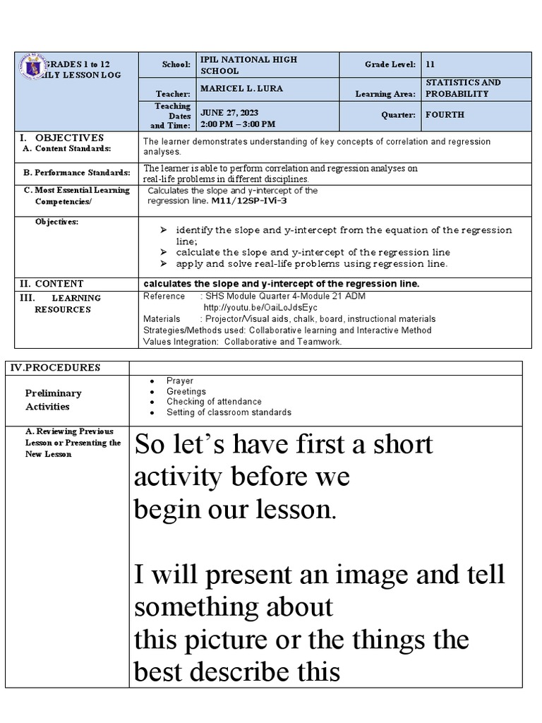 Regression Analysis Lesson Plan | PDF