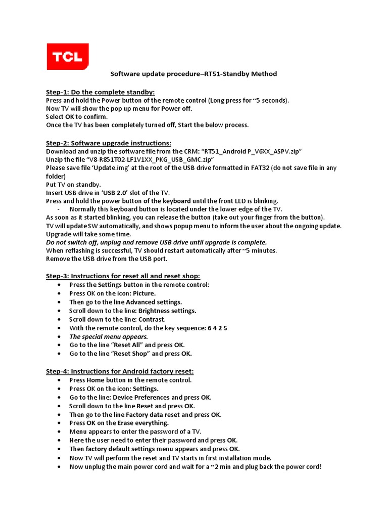 RT51 TV Software Update Guide | PDF