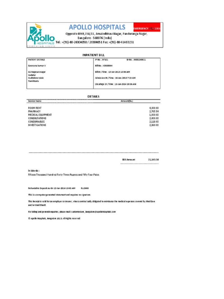 Applo Medical Bill Summary | PDF | Health Sciences | Health Care