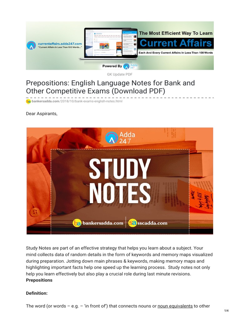 Bank Exam English Prep Guide | PDF | Preposition And Postposition | Verb