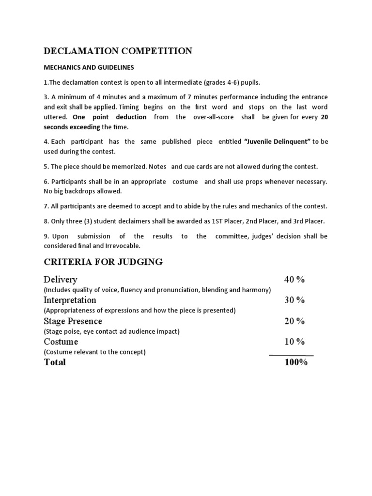 Declamation Competition Guidelines | PDF