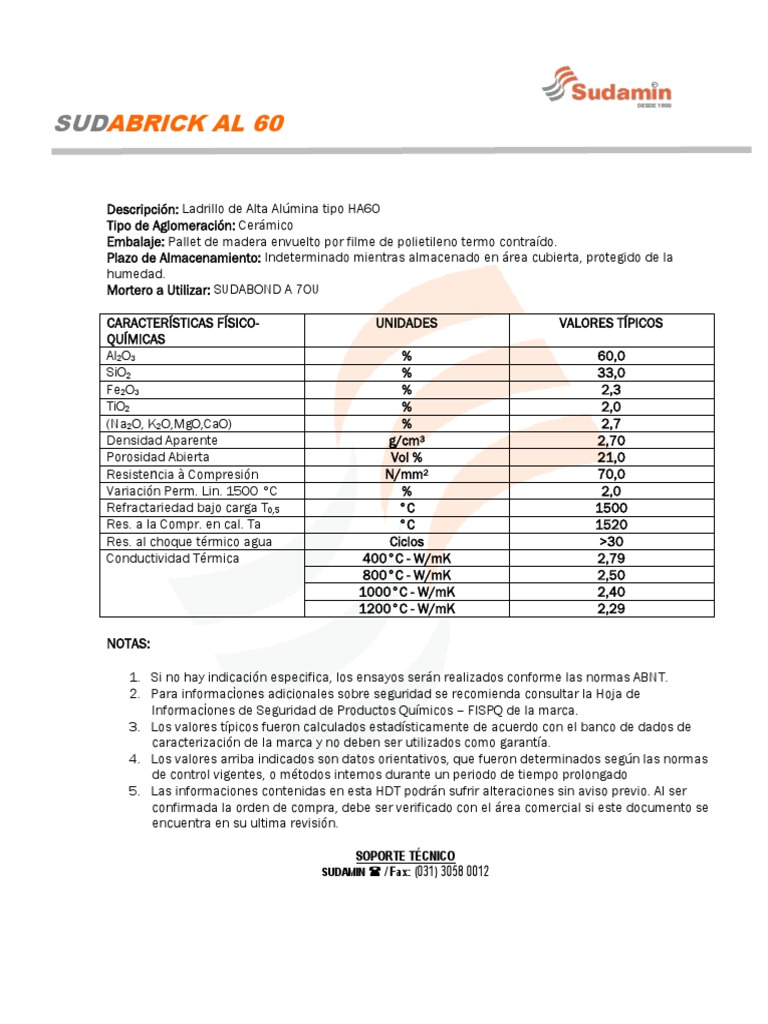 Ladrillo Alta Alúmina HA60: Especificaciones | PDF | Química ...