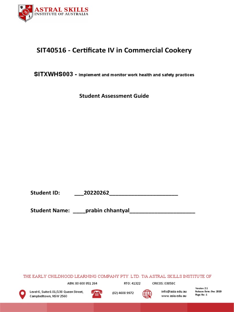 WHS Practices Student Guide | PDF | Occupational Safety And Health | Safety